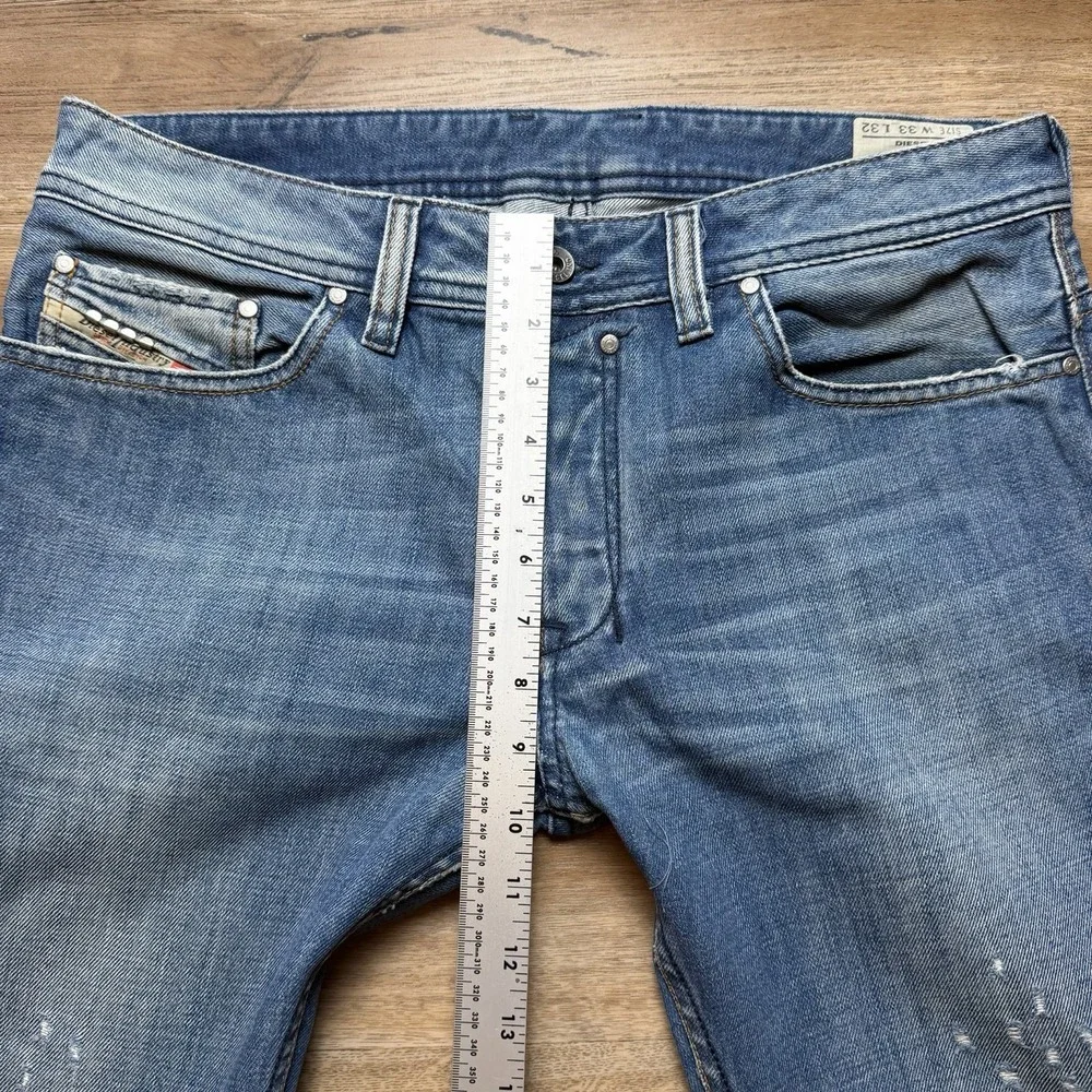 Diesel Safado Jeans Men 33x32 Blue Slim Straight Distressed Denim Button Fly 8AR